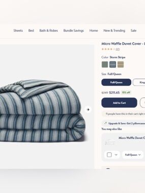 Brooklinen Micro Waffle Duvet Cover in Blue and Cream Stripe